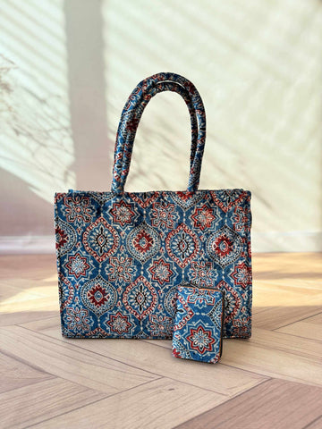 Welvet Ajarakh Tote Bag & Wallet Combo
