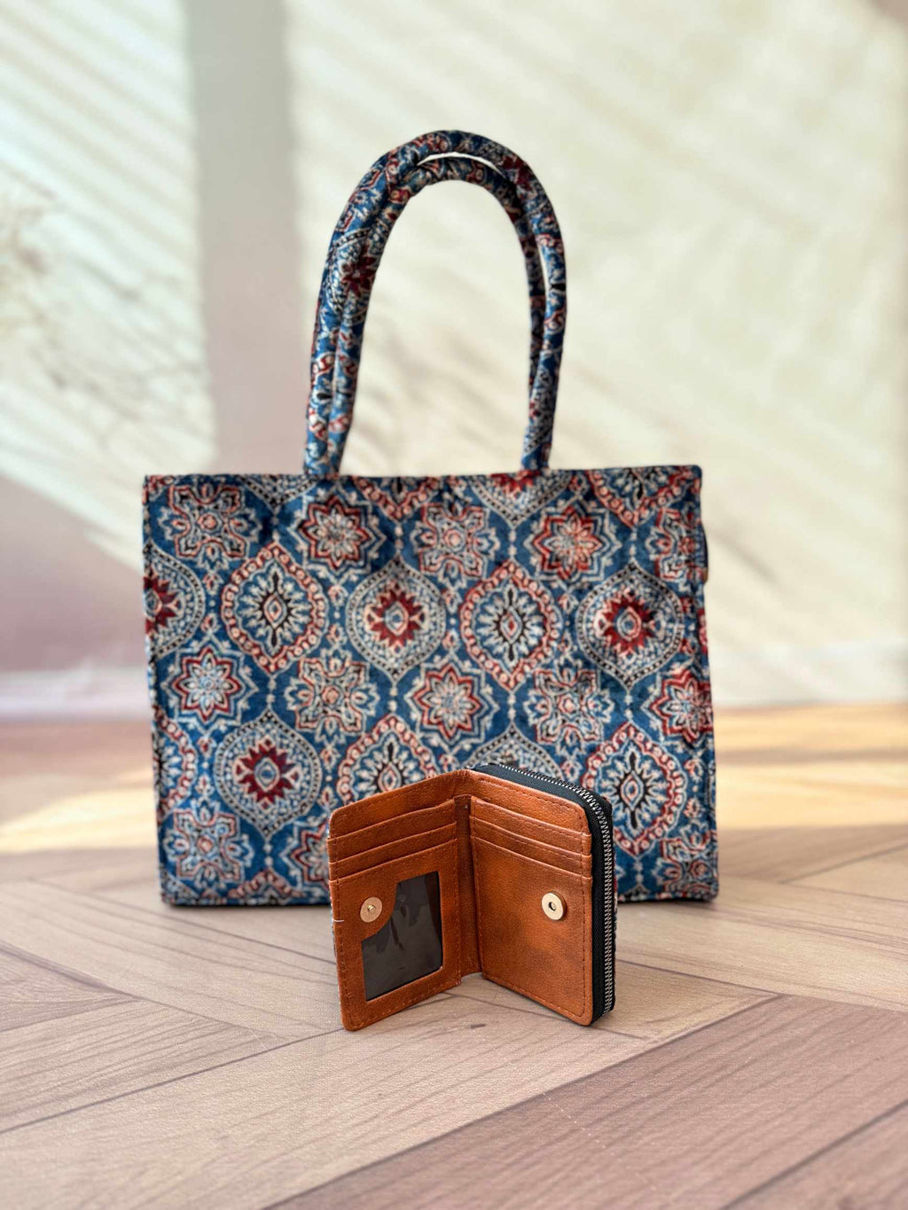 Welvet Ajarakh Tote Bag & Wallet Combo