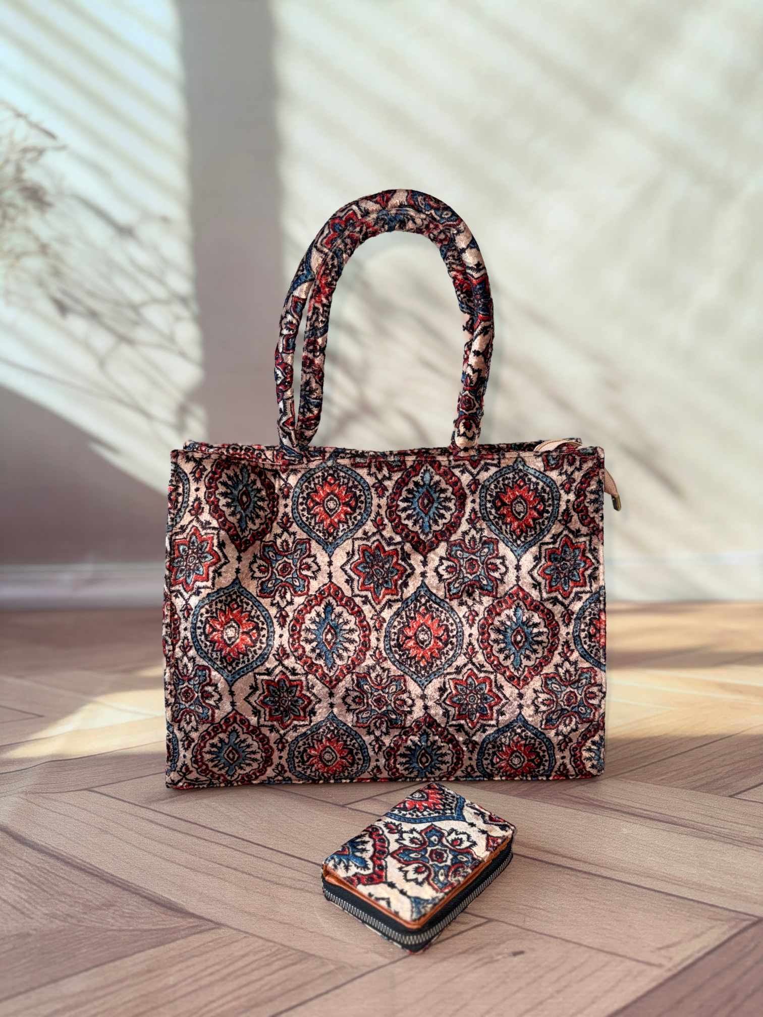 Welvet Ajarakh Tote Bag & Wallet Combo