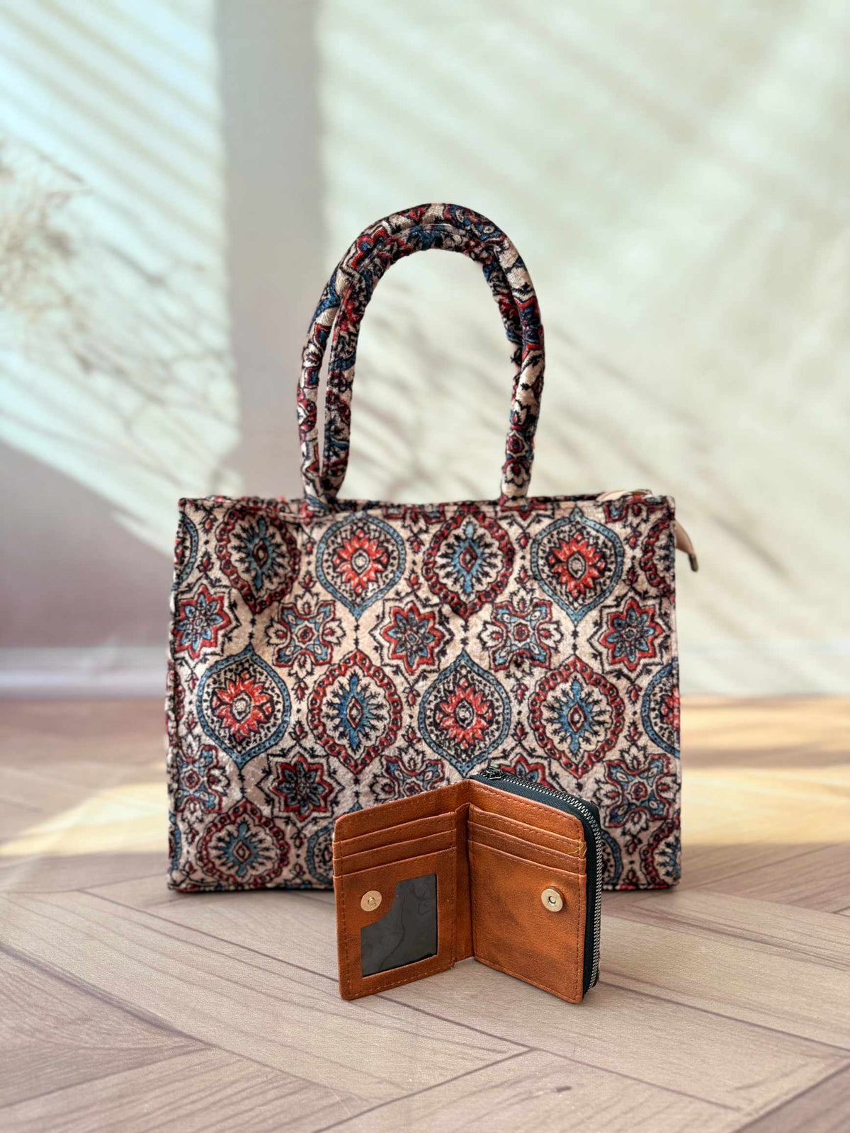 Welvet Ajarakh Tote Bag & Wallet Combo