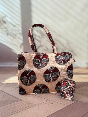 Welvet Ajarakh Tote Bag & Wallet Combo