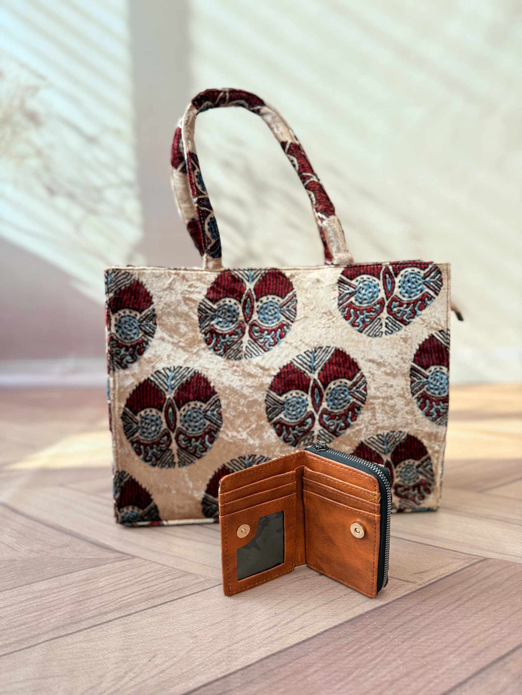 Welvet Ajarakh Tote Bag & Wallet Combo