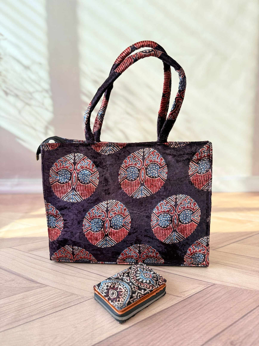 Welvet Ajarakh Tote Bag & Wallet Combo