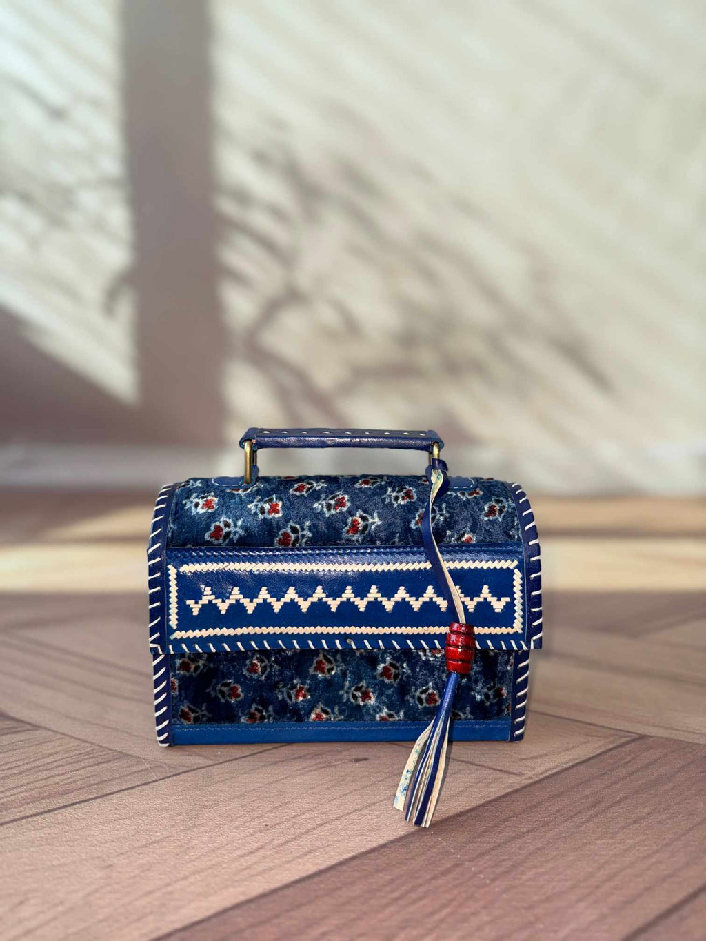 Indigo Ajarakh Velvet - The Hut Bag