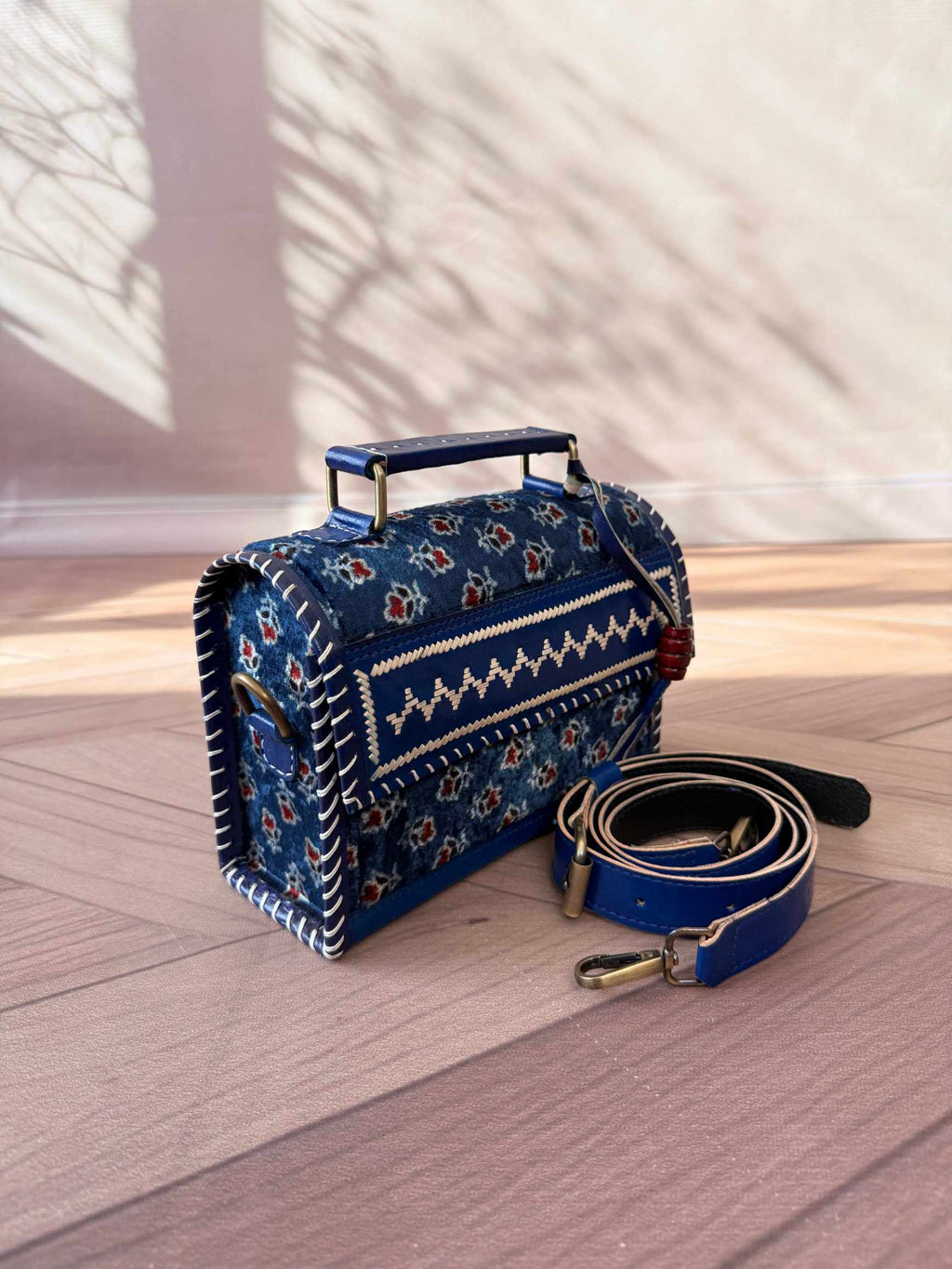 Indigo Ajarakh Velvet - The Hut Bag