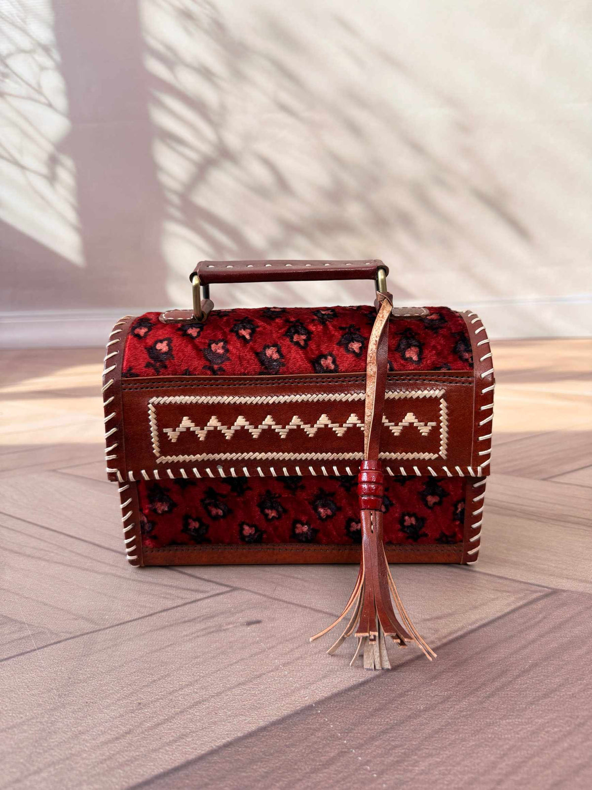 Maroon Ajarakh Velvet - The Hut Bag