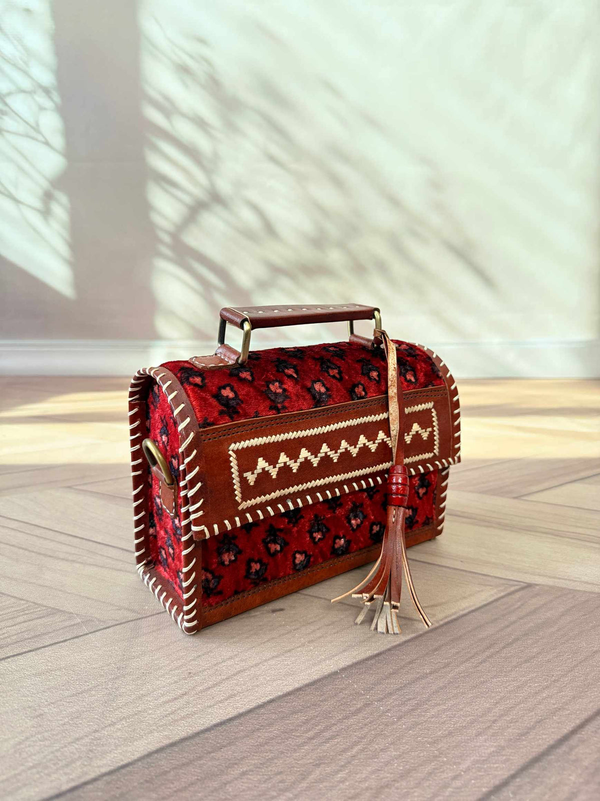 Maroon Ajarakh Velvet - The Hut Bag