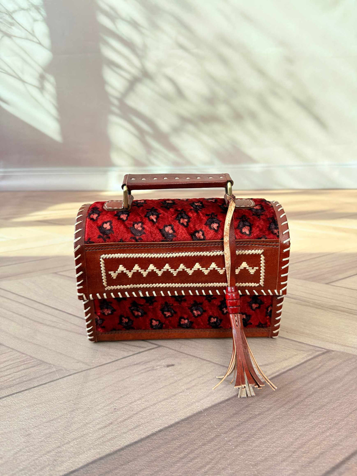 Maroon Ajarakh Velvet - The Hut Bag