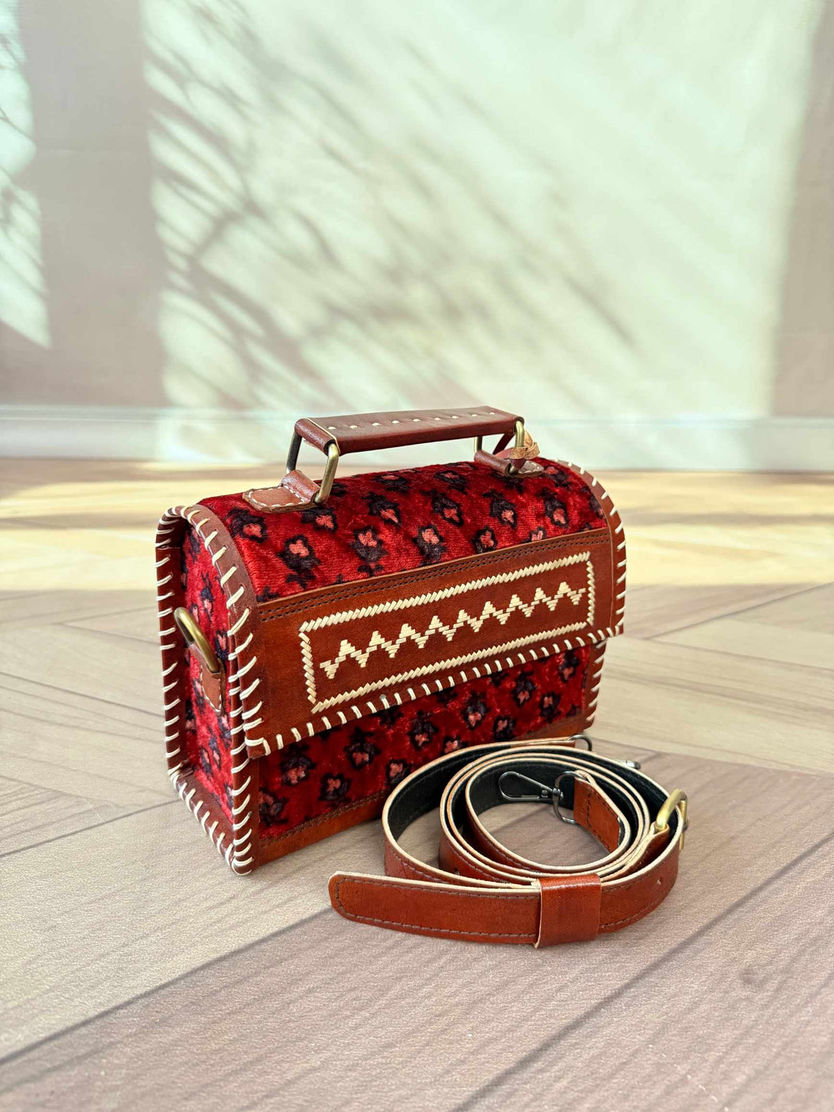 Maroon Ajarakh Velvet - The Hut Bag