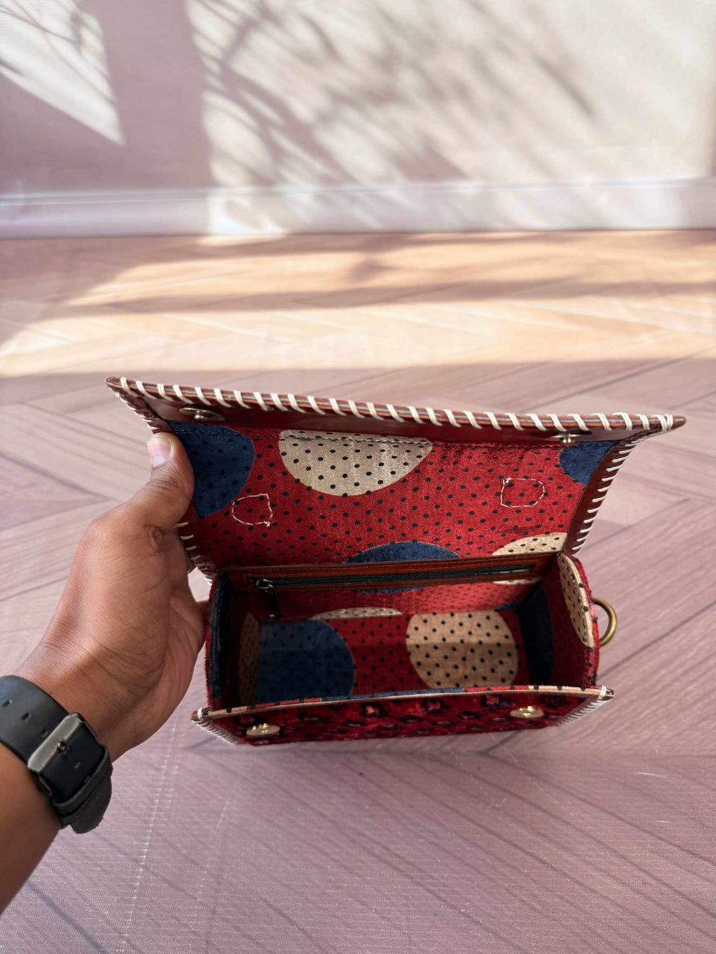 Maroon Ajarakh Velvet - The Hut Bag