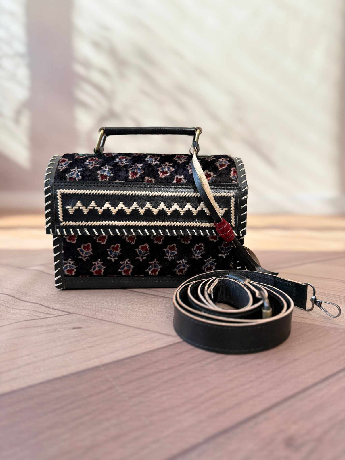 Black Ajarakh Velvet - The Hut Bag