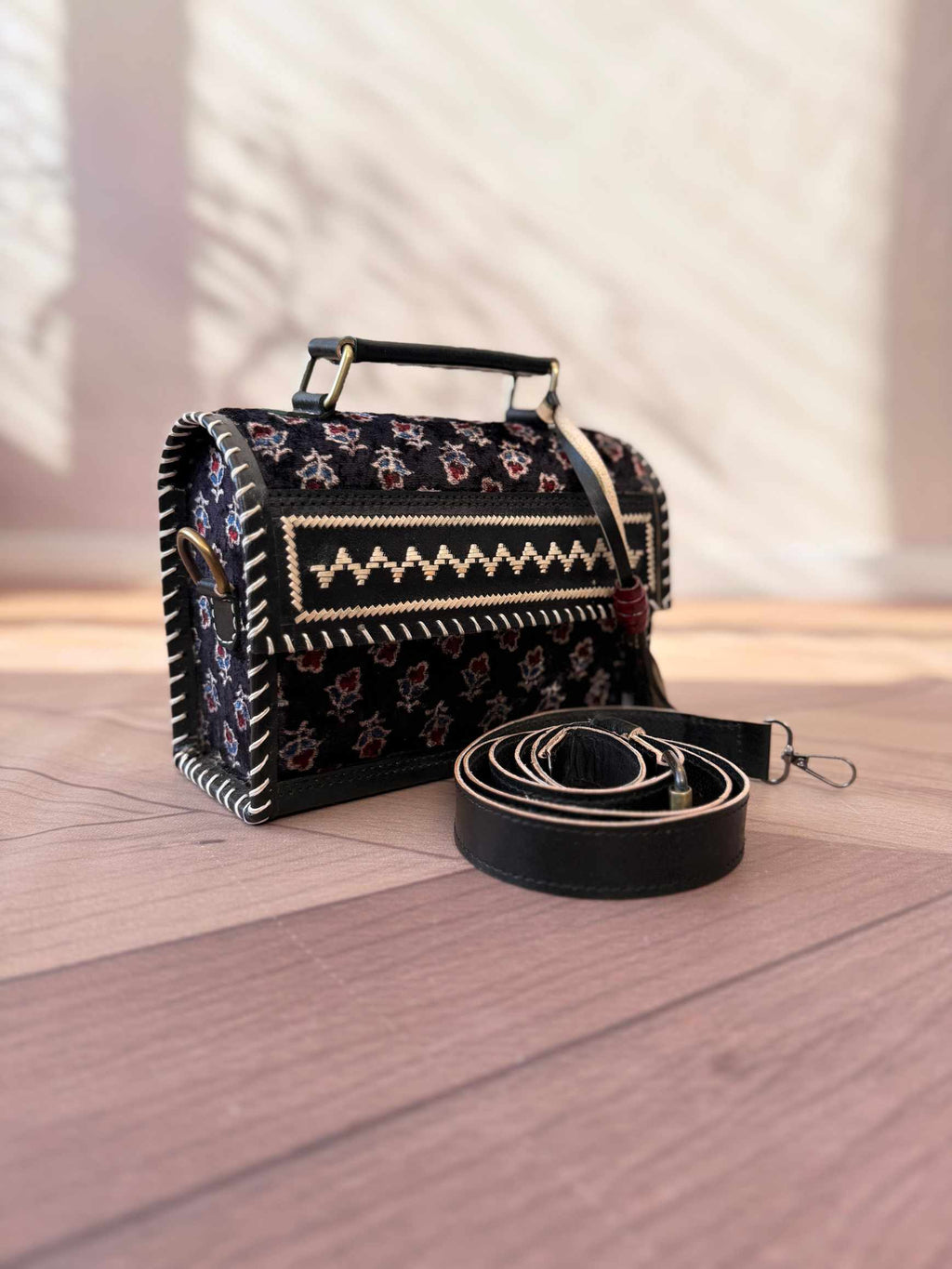 Black Ajarakh Velvet - The Hut Bag
