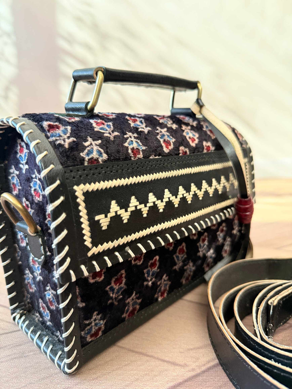 Black Ajarakh Velvet - The Hut Bag