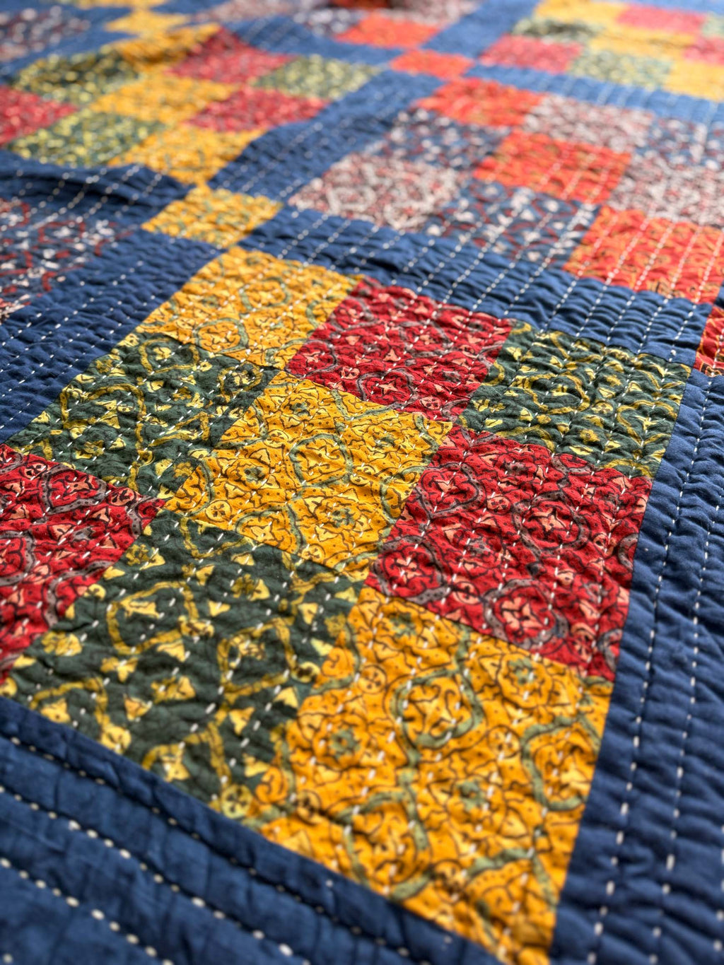 Handcrafted Ajarakh Patchwork Cotton Quilt / Rajai /Bedcover