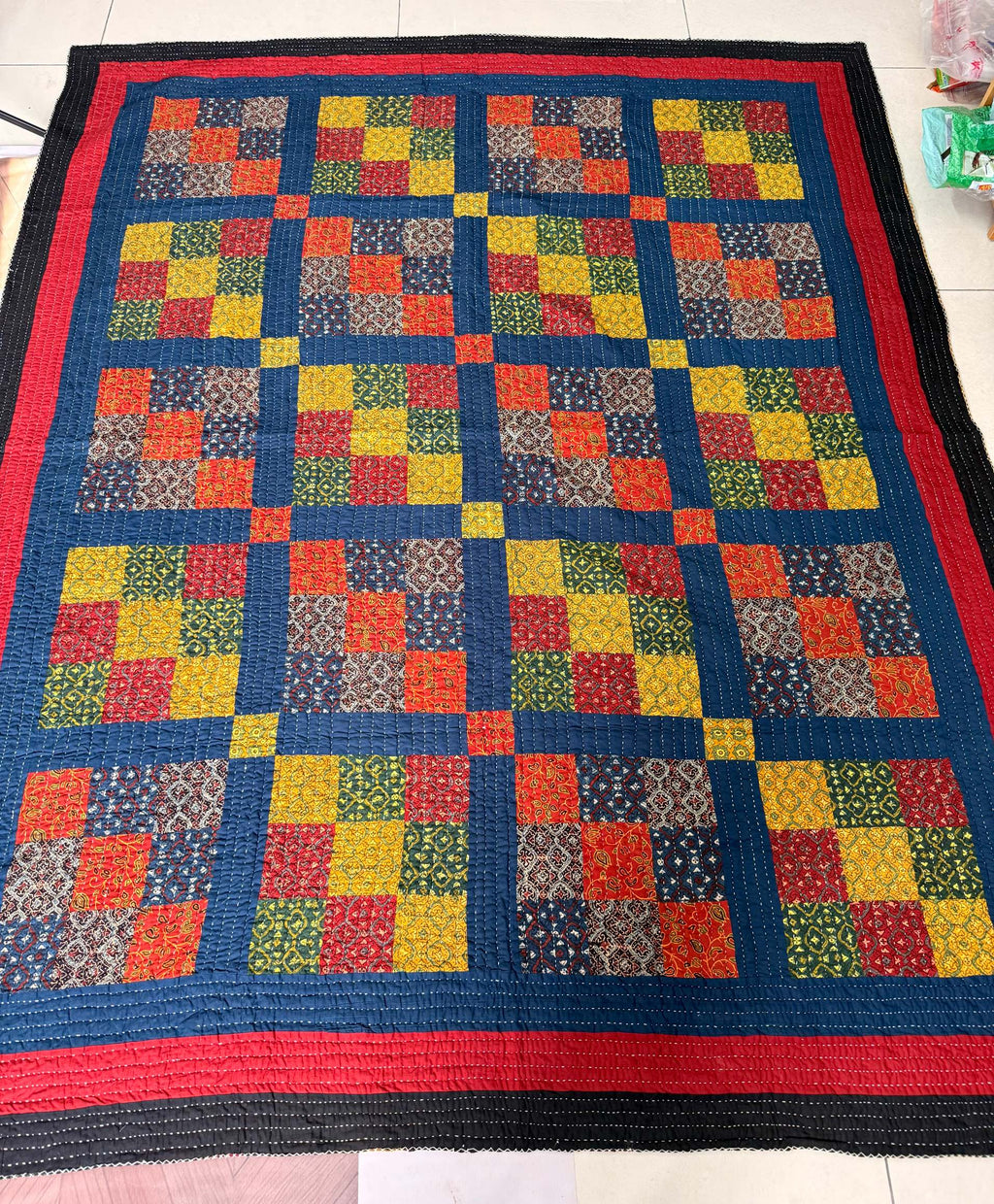 Handcrafted Ajarakh Patchwork Cotton Quilt / Rajai /Bedcover