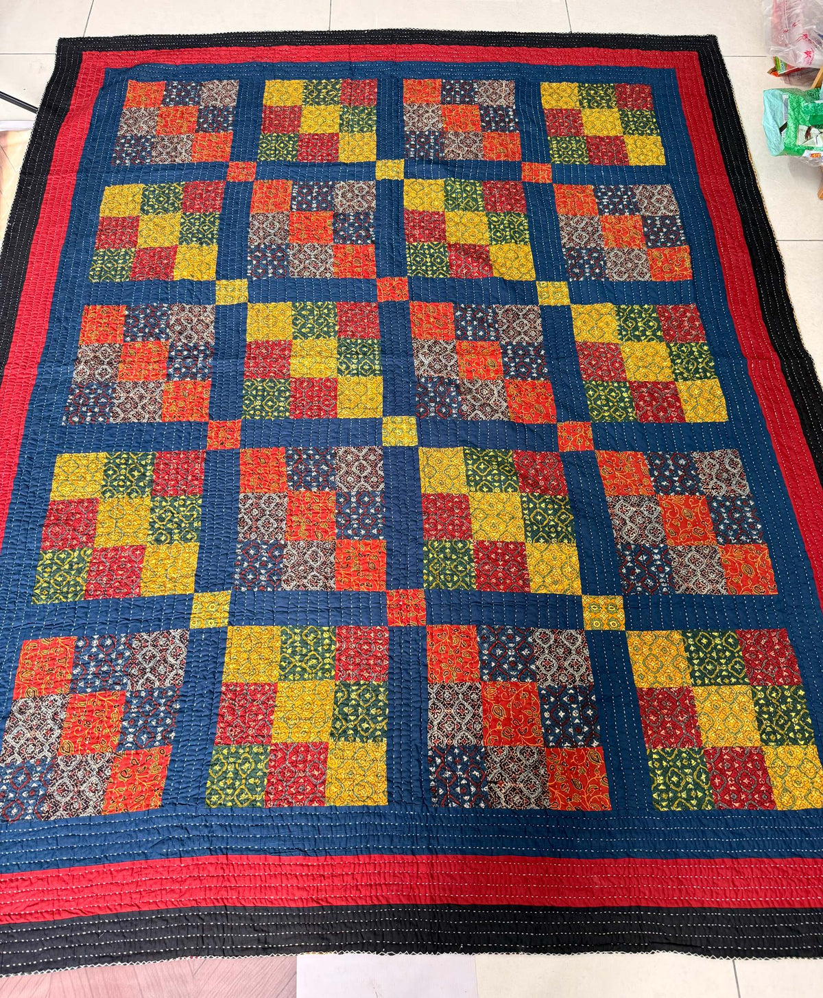 Handcrafted Ajarakh Patchwork Cotton Quilt / Rajai /Bedcover