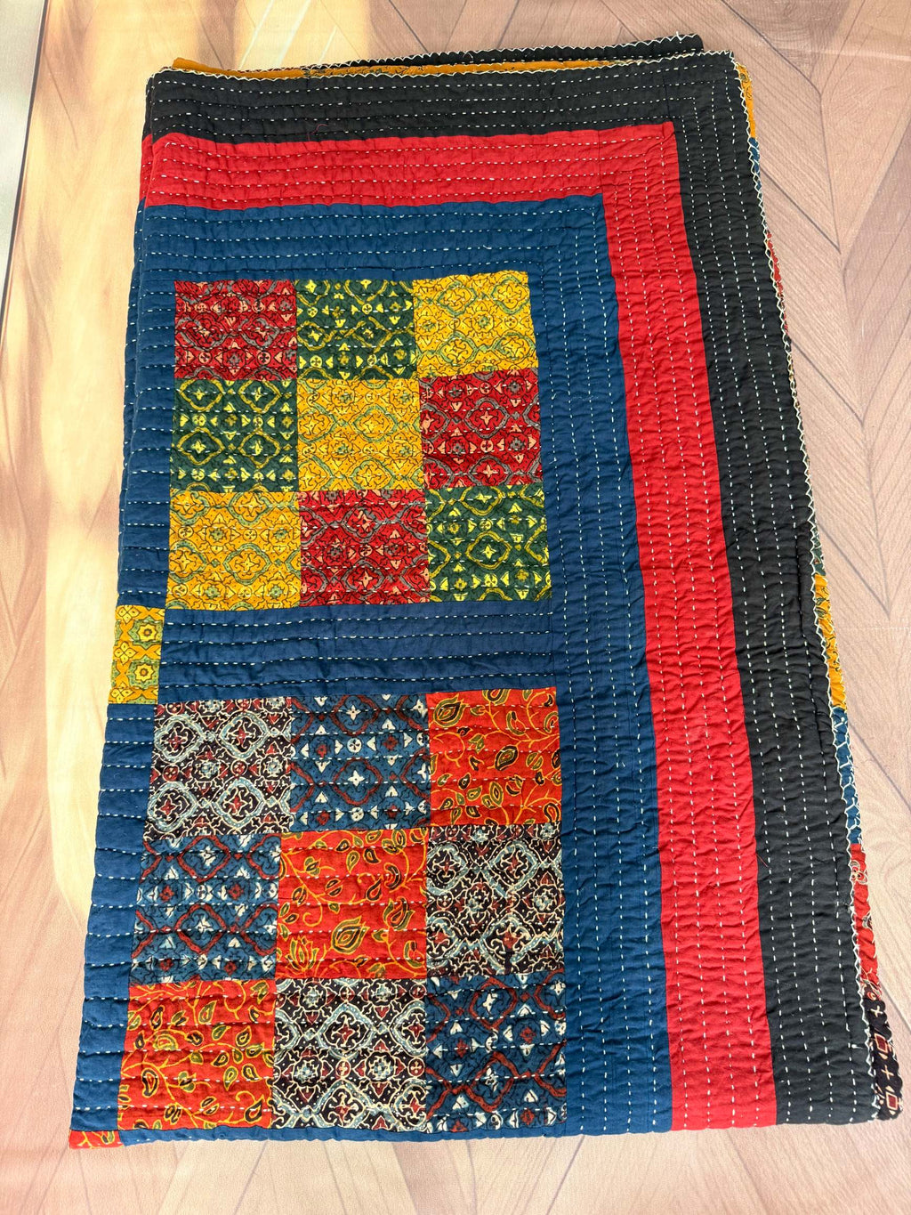 Handcrafted Ajarakh Patchwork Cotton Quilt / Rajai /Bedcover