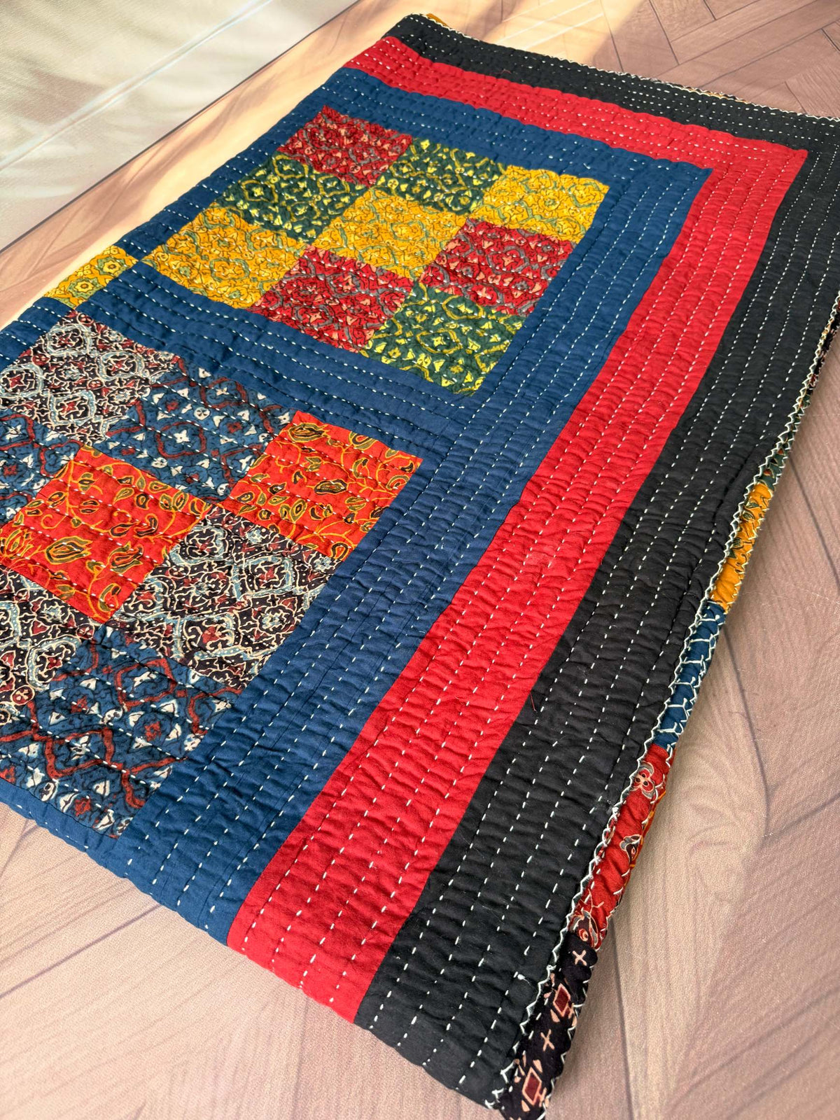 Handcrafted Ajarakh Patchwork Cotton Quilt / Rajai /Bedcover