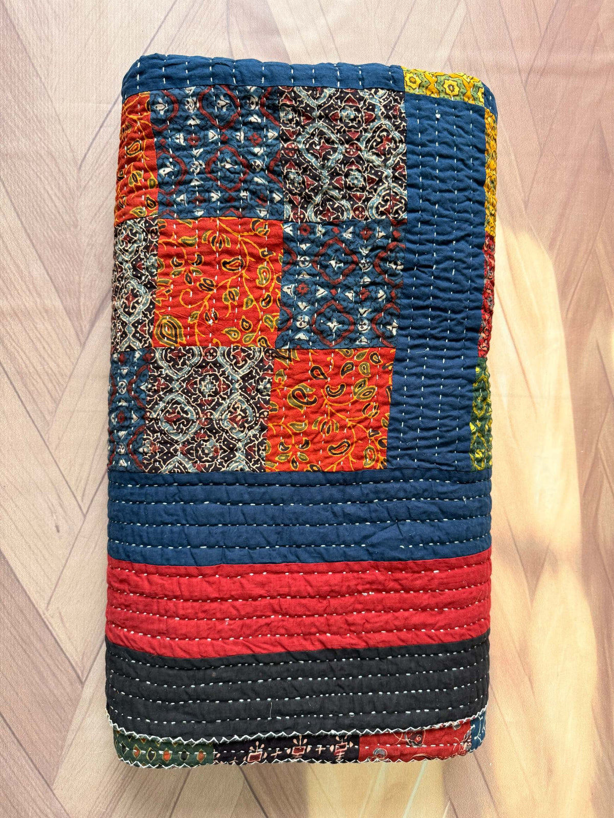 Handcrafted Ajarakh Patchwork Cotton Quilt / Rajai /Bedcover