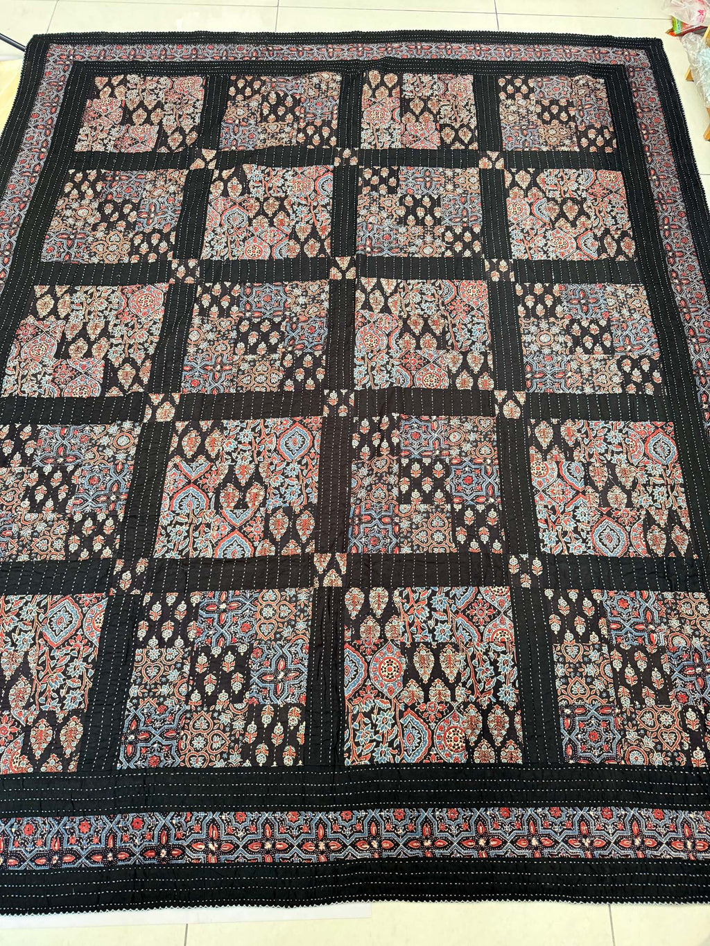 Handcrafted Ajarakh Patchwork Cotton Quilt / Rajai /Bedcover
