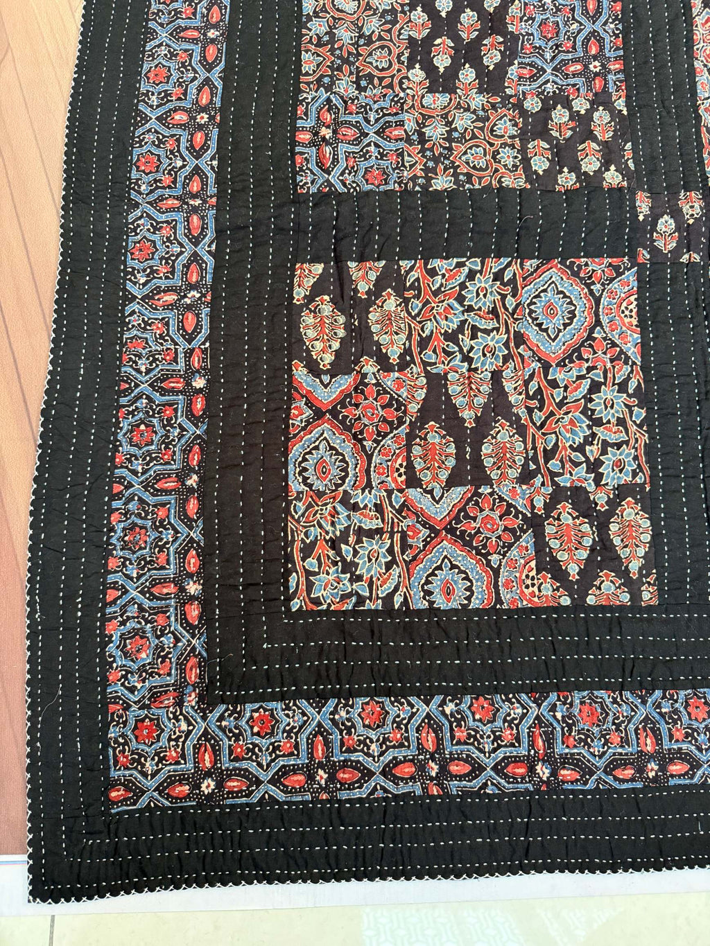 Handcrafted Ajarakh Patchwork Cotton Quilt / Rajai /Bedcover