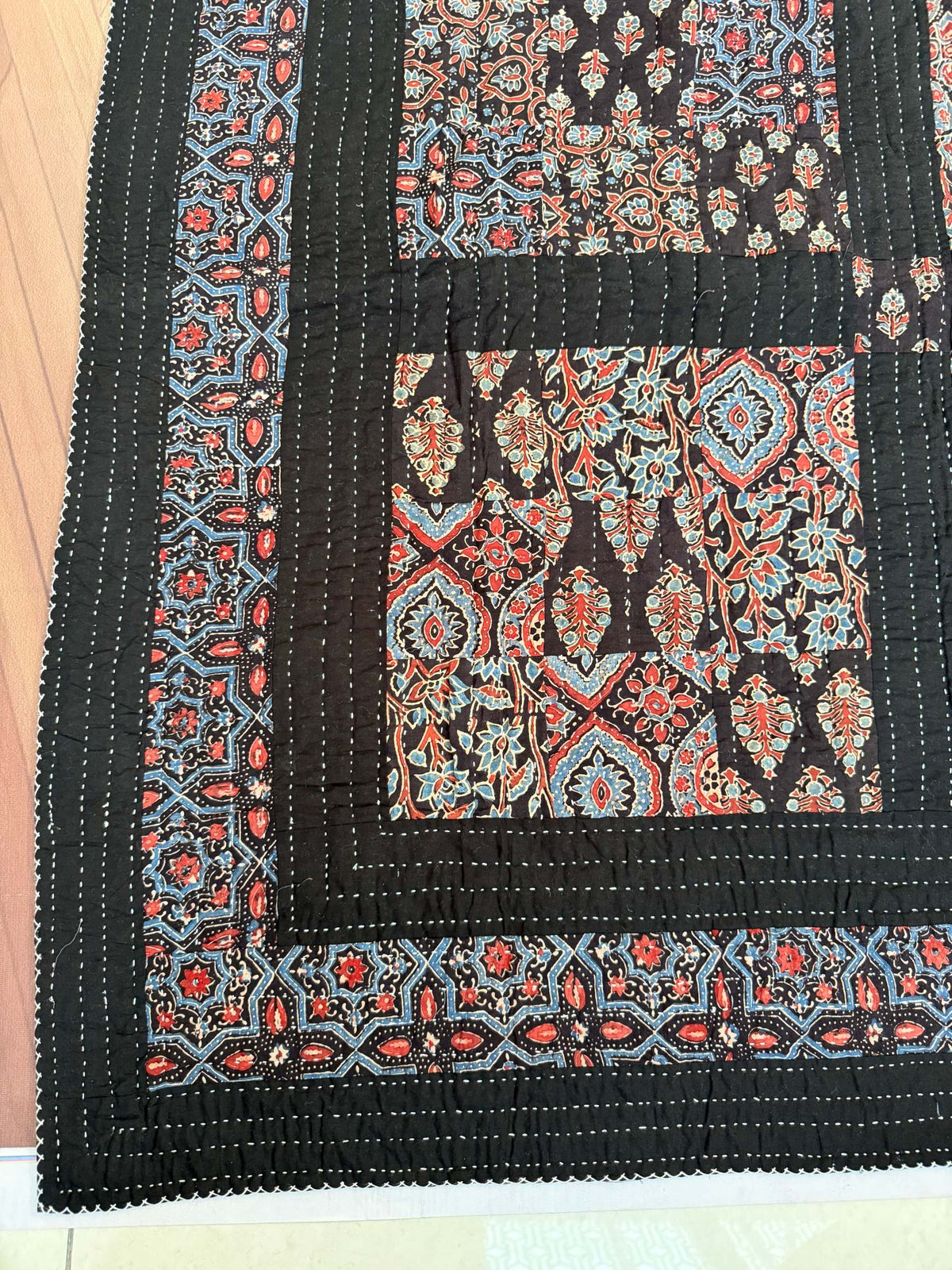 Handcrafted Ajarakh Patchwork Cotton Quilt / Rajai /Bedcover