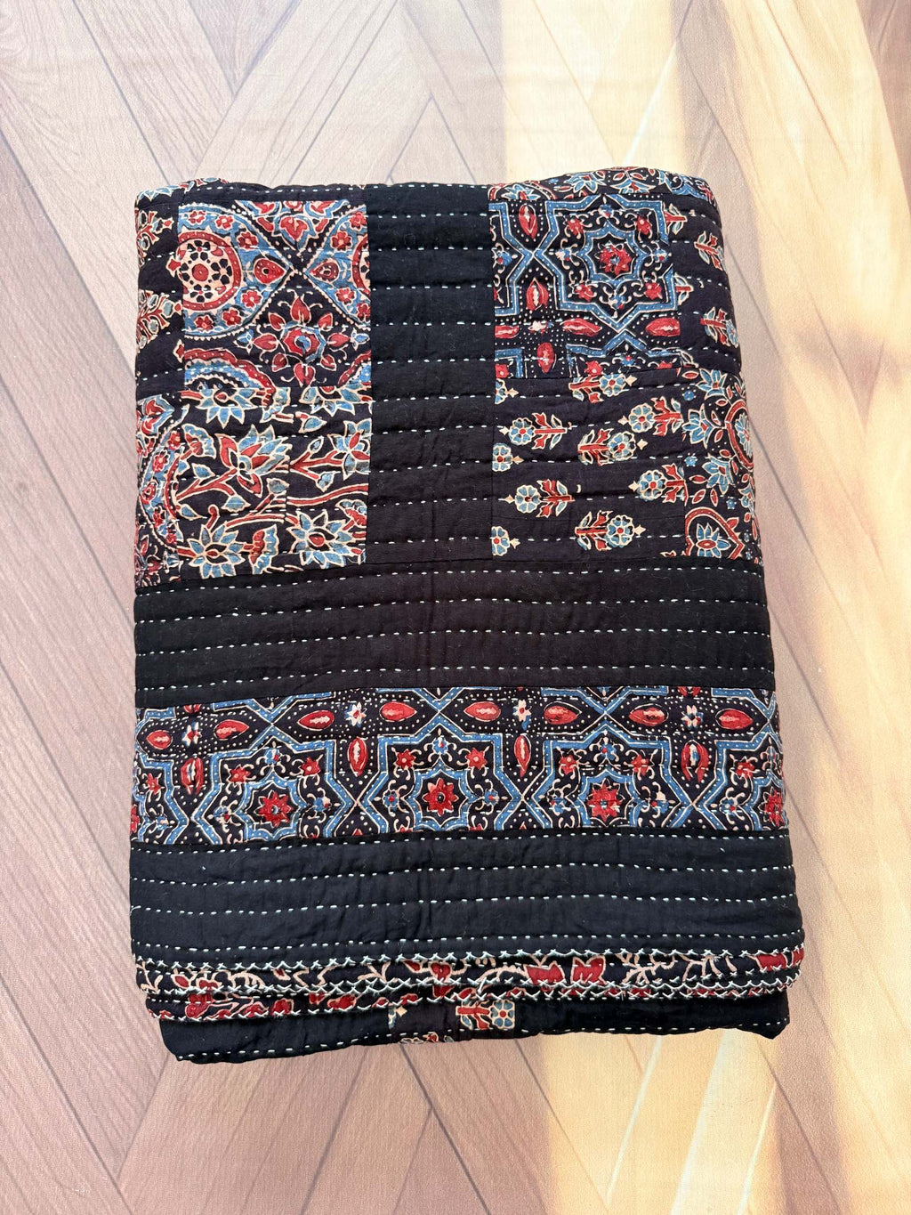 Handcrafted Ajarakh Patchwork Cotton Quilt / Rajai /Bedcover