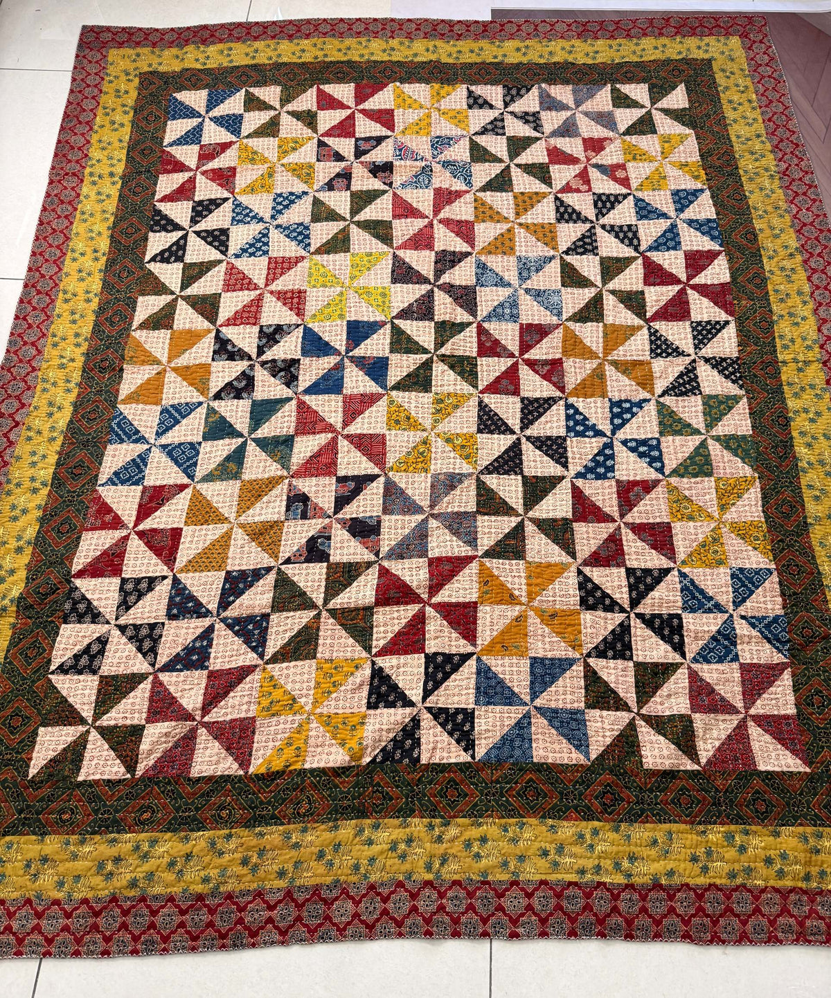Handcrafted Ajarakh Patchwork Cotton Quilt / Rajai /Bedcover
