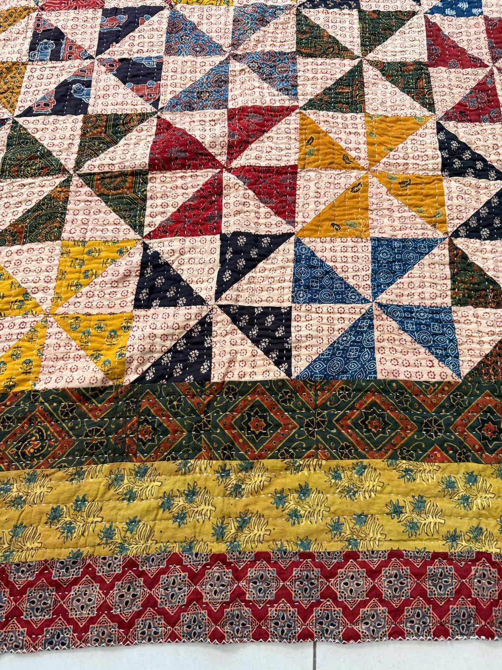 Handcrafted Ajarakh Patchwork Cotton Quilt / Rajai /Bedcover