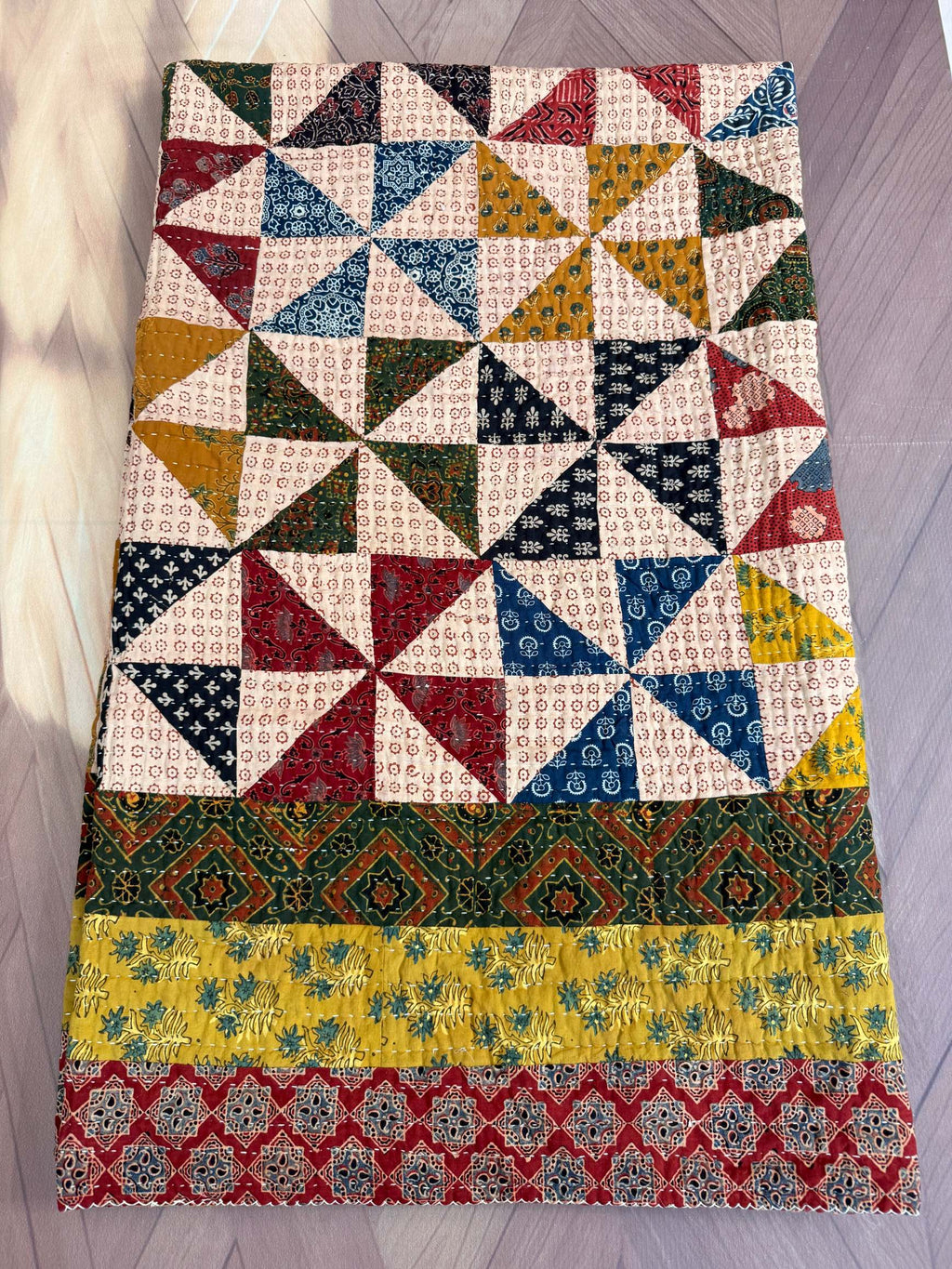 Handcrafted Ajarakh Patchwork Cotton Quilt / Rajai /Bedcover