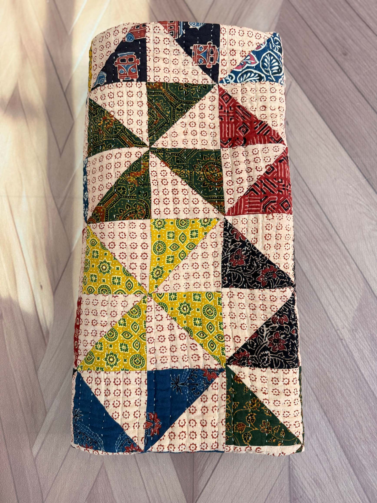 Handcrafted Ajarakh Patchwork Cotton Quilt / Rajai /Bedcover