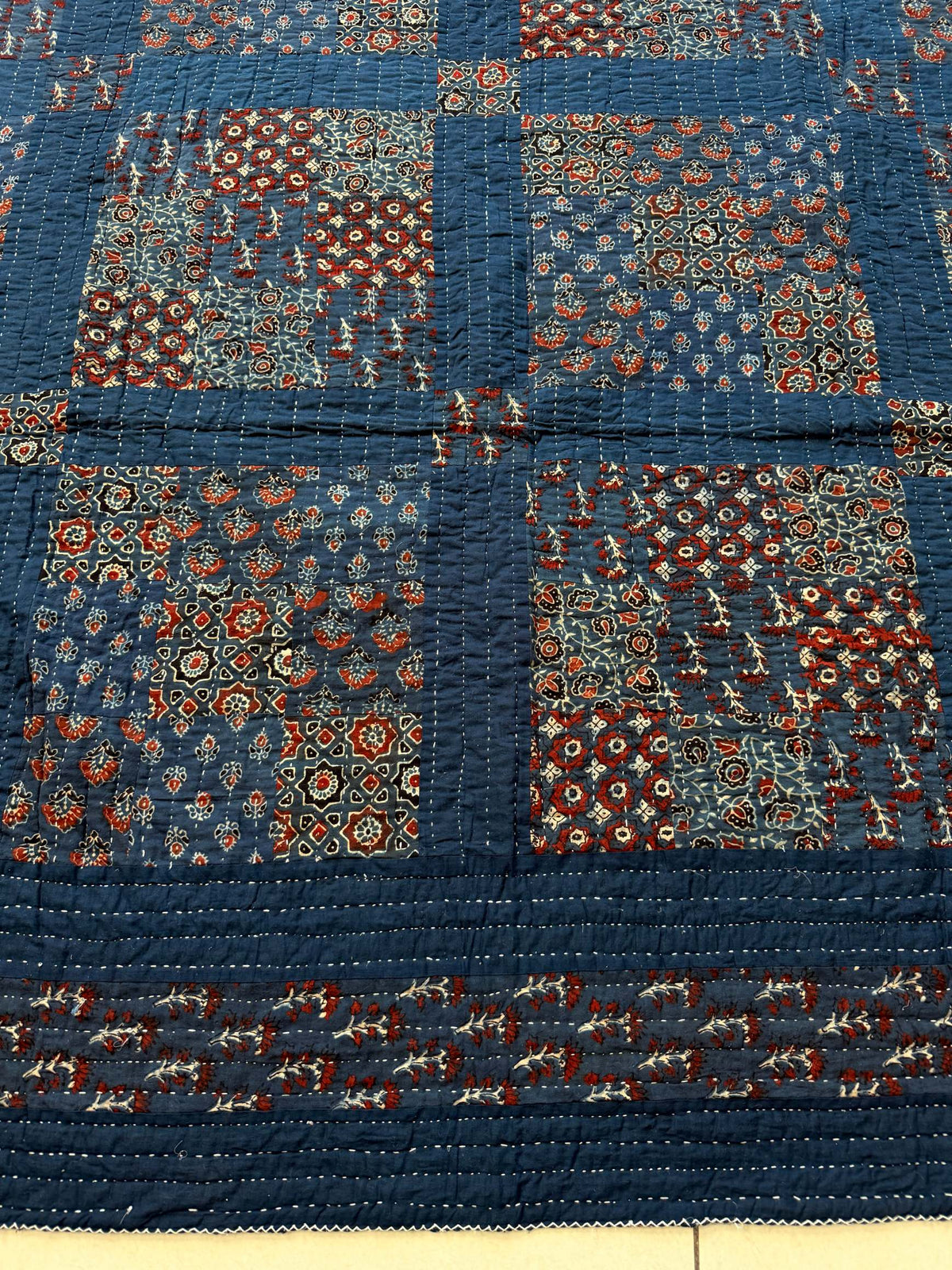 Handcrafted Ajarakh Patchwork Cotton Quilt / Rajai /Bedcover