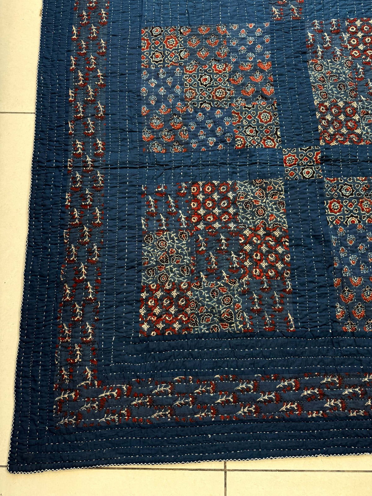 Handcrafted Ajarakh Patchwork Cotton Quilt / Rajai /Bedcover