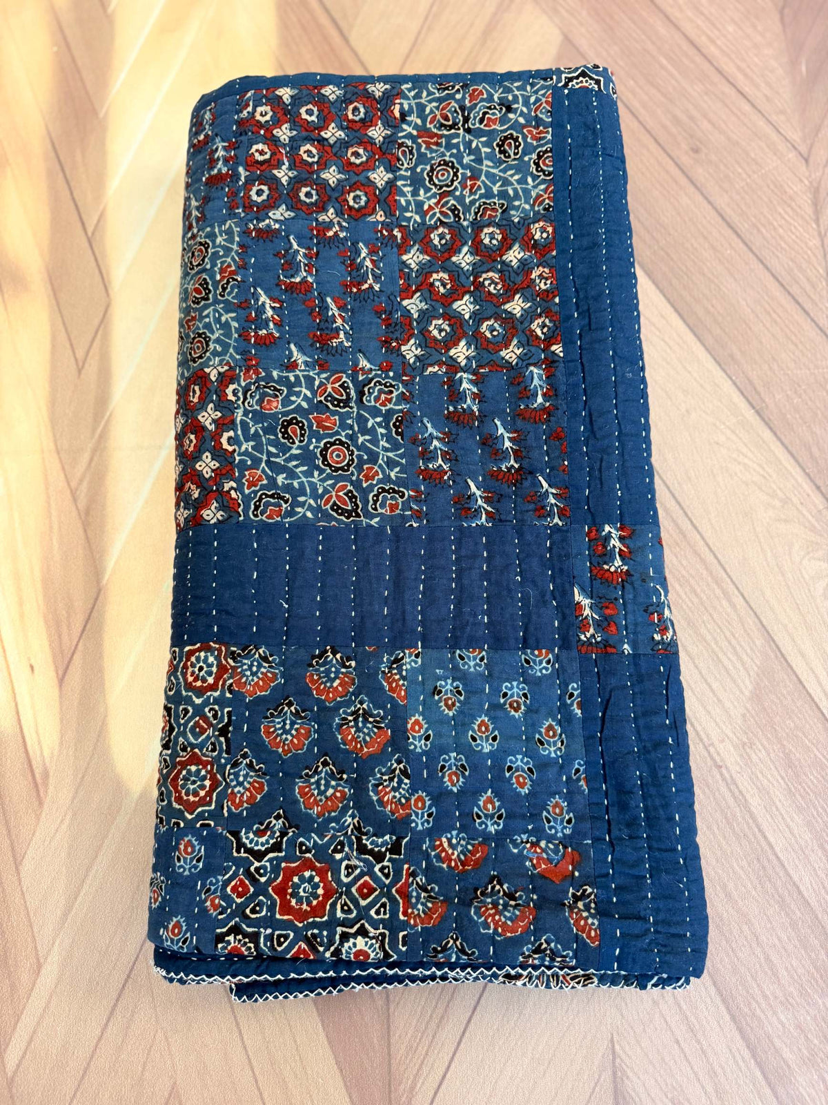 Handcrafted Ajarakh Patchwork Cotton Quilt / Rajai /Bedcover