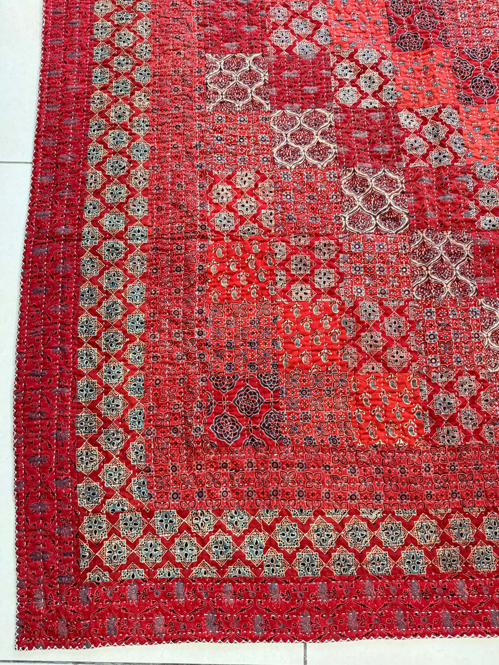 Handcrafted Ajarakh Patchwork Cotton Quilt / Rajai /Bedcover