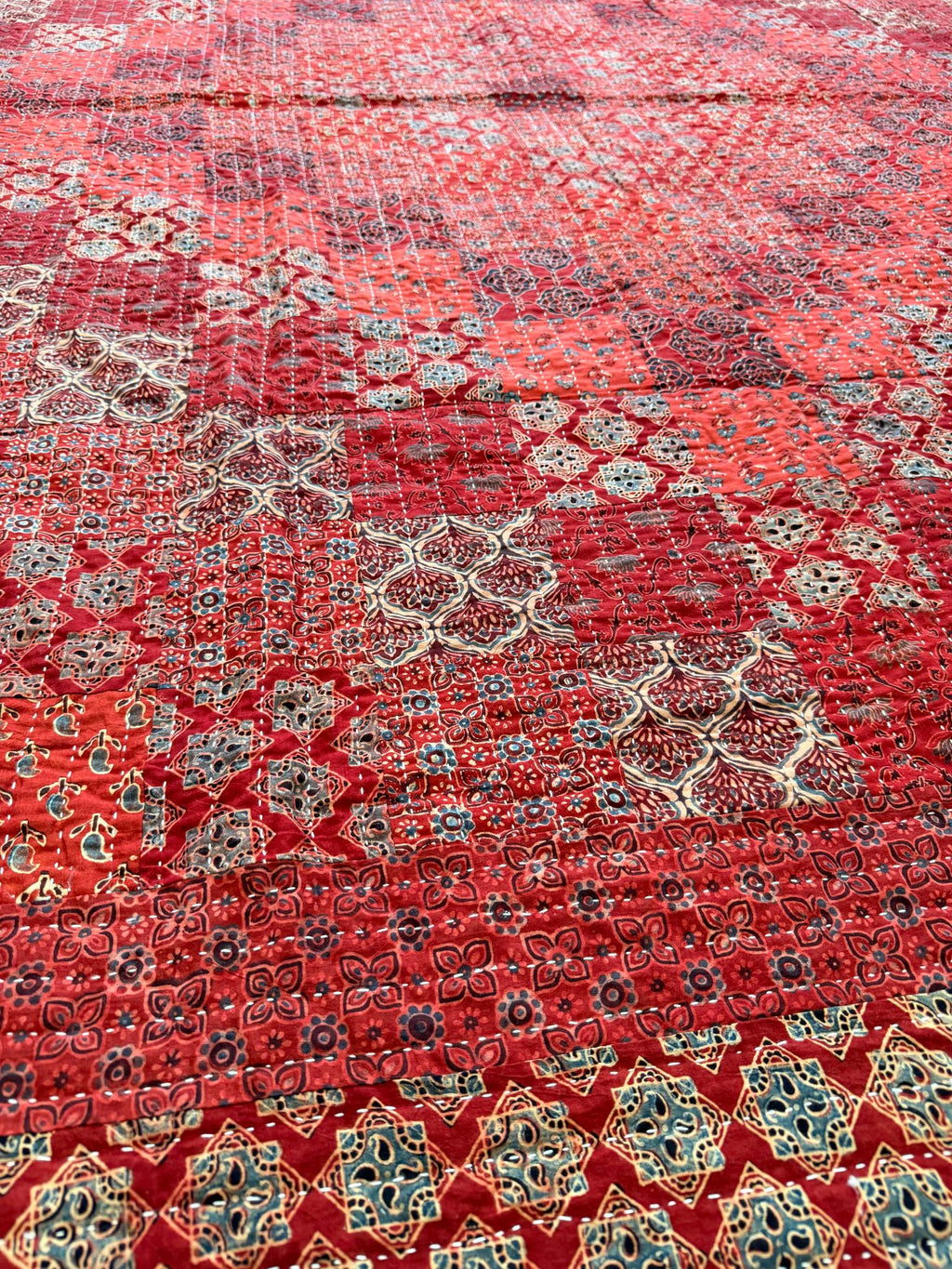 Handcrafted Ajarakh Patchwork Cotton Quilt / Rajai /Bedcover