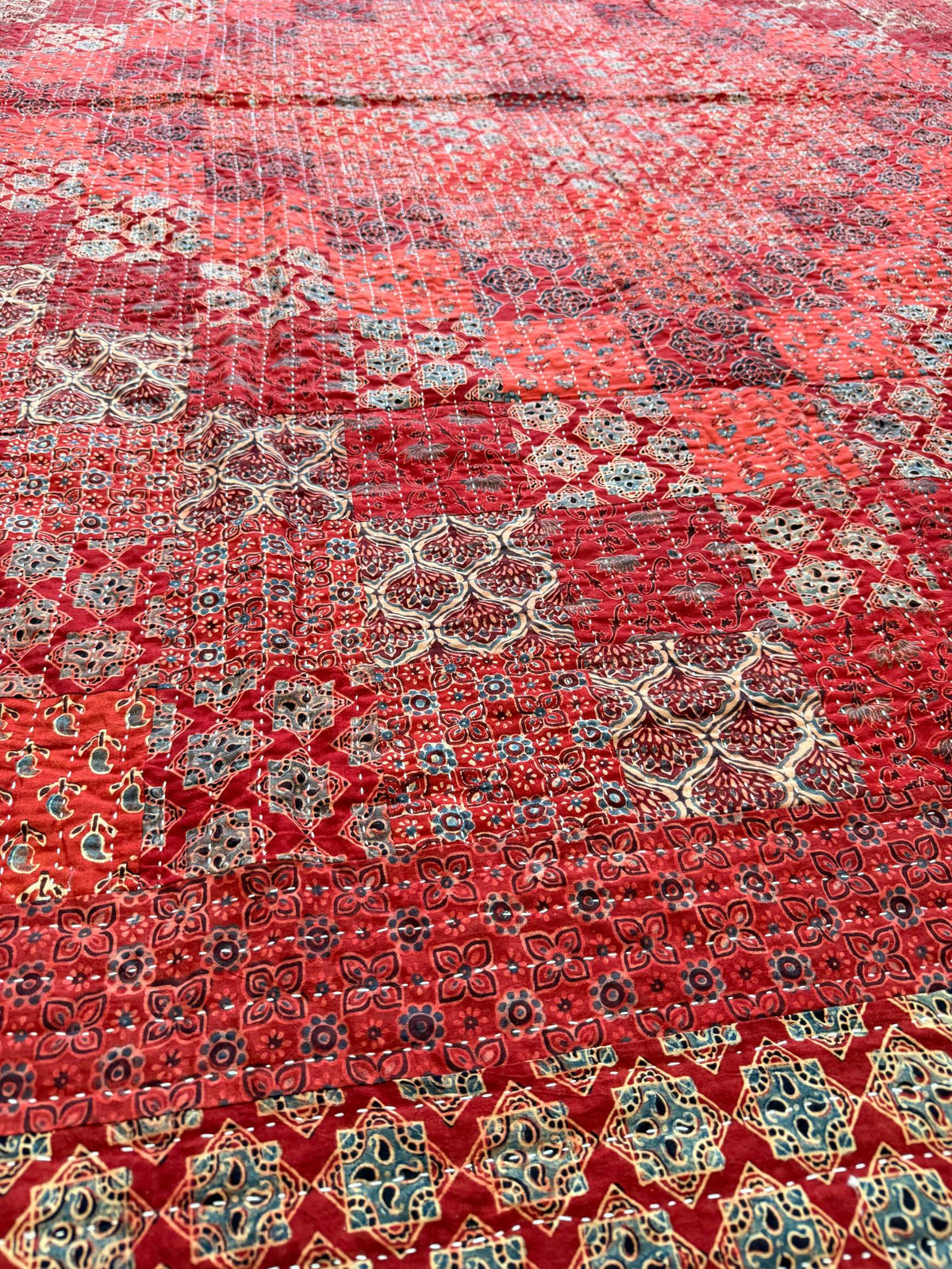 Handcrafted Ajarakh Patchwork Cotton Quilt / Rajai /Bedcover