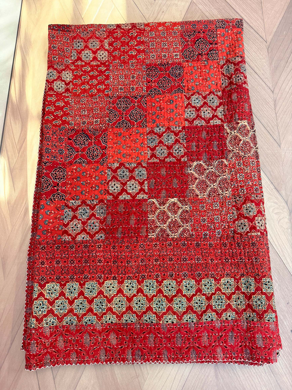 Handcrafted Ajarakh Patchwork Cotton Quilt / Rajai /Bedcover