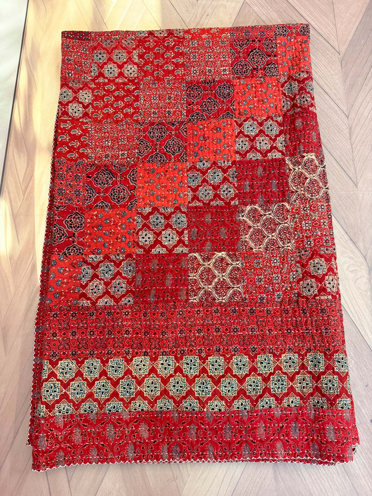 Handcrafted Ajarakh Patchwork Cotton Quilt / Rajai /Bedcover