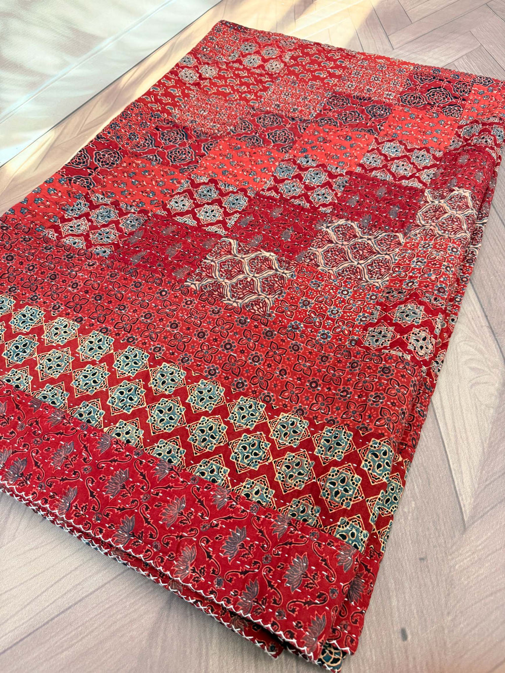 Handcrafted Ajarakh Patchwork Cotton Quilt / Rajai /Bedcover