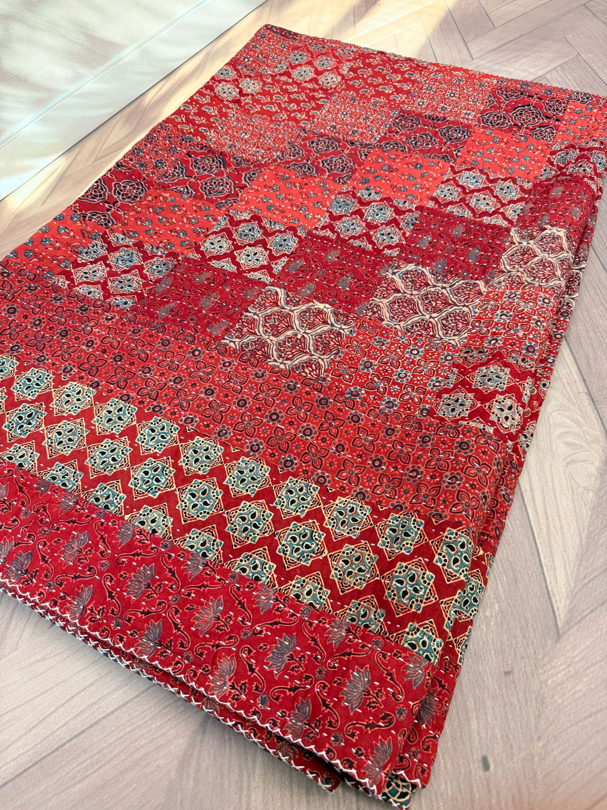 Handcrafted Ajarakh Patchwork Cotton Quilt / Rajai /Bedcover