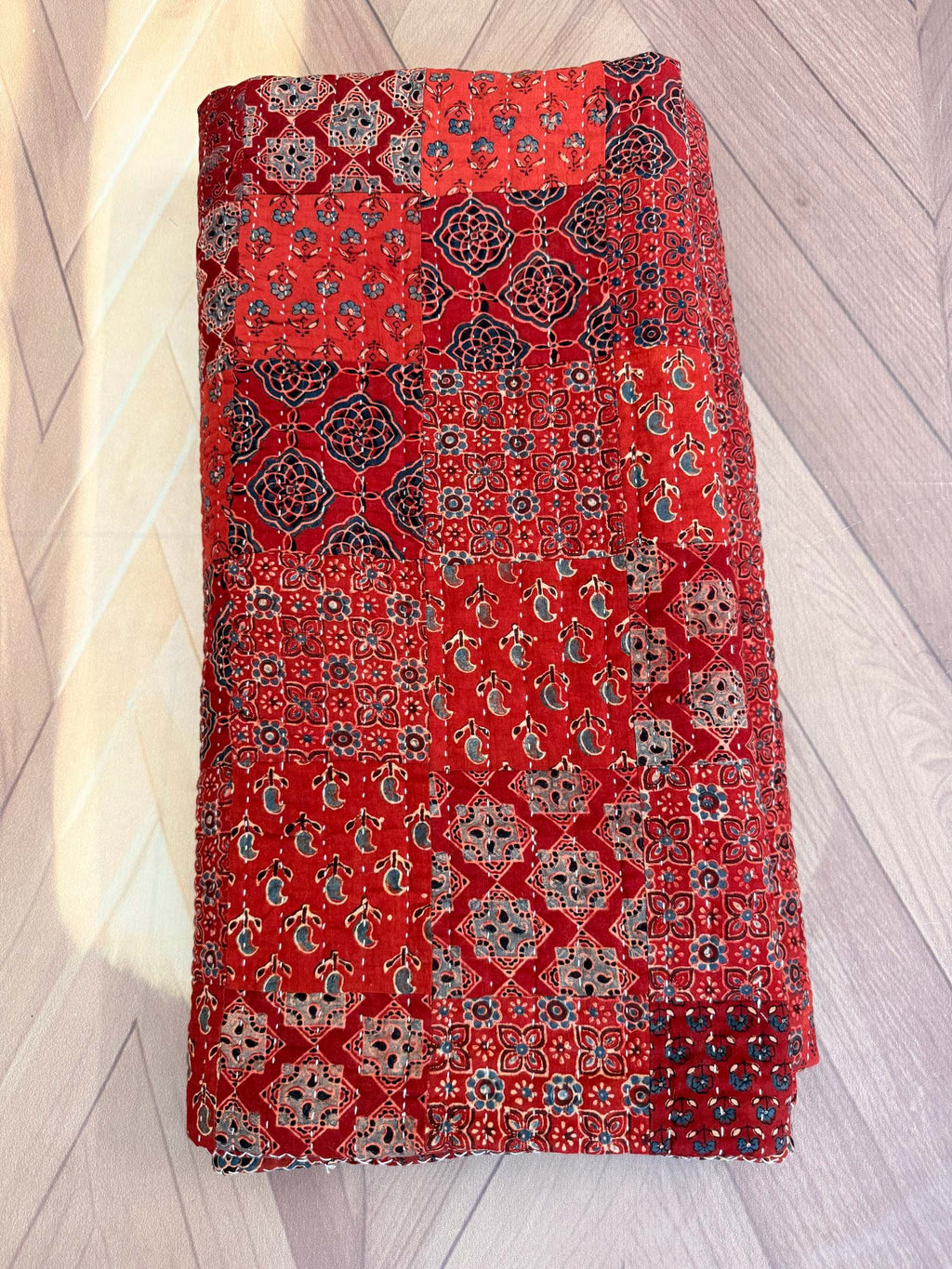 Handcrafted Ajarakh Patchwork Cotton Quilt / Rajai /Bedcover