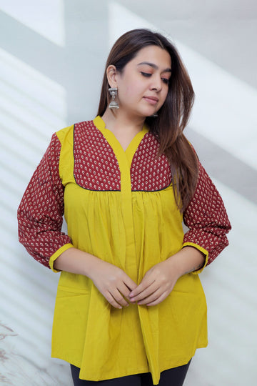 Kiara Plain-Ajarakh Cotton Short Top
