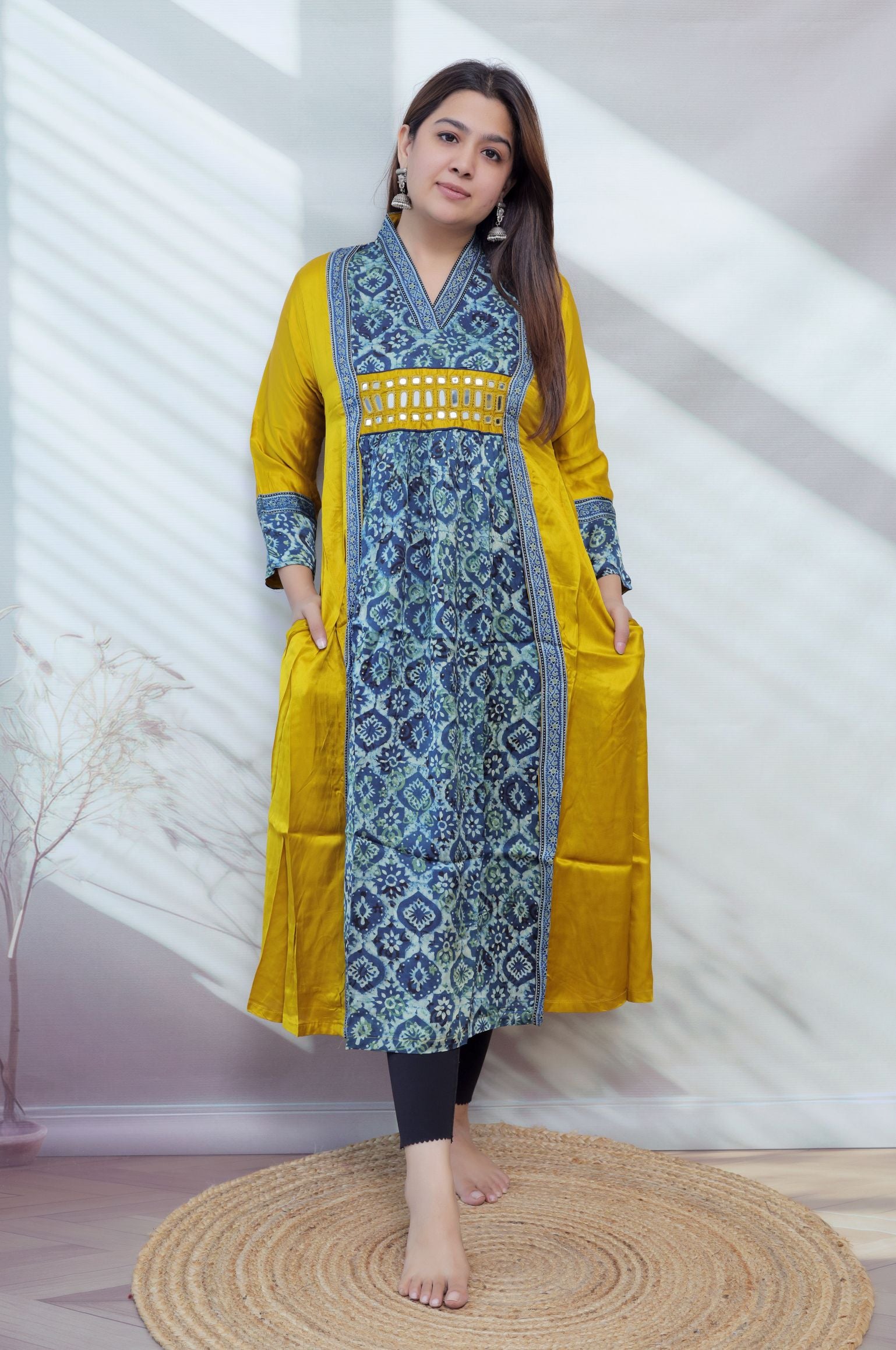 Ira Ajarakh Modal Silk Flap & Mirror Long  Kurti/One Piece