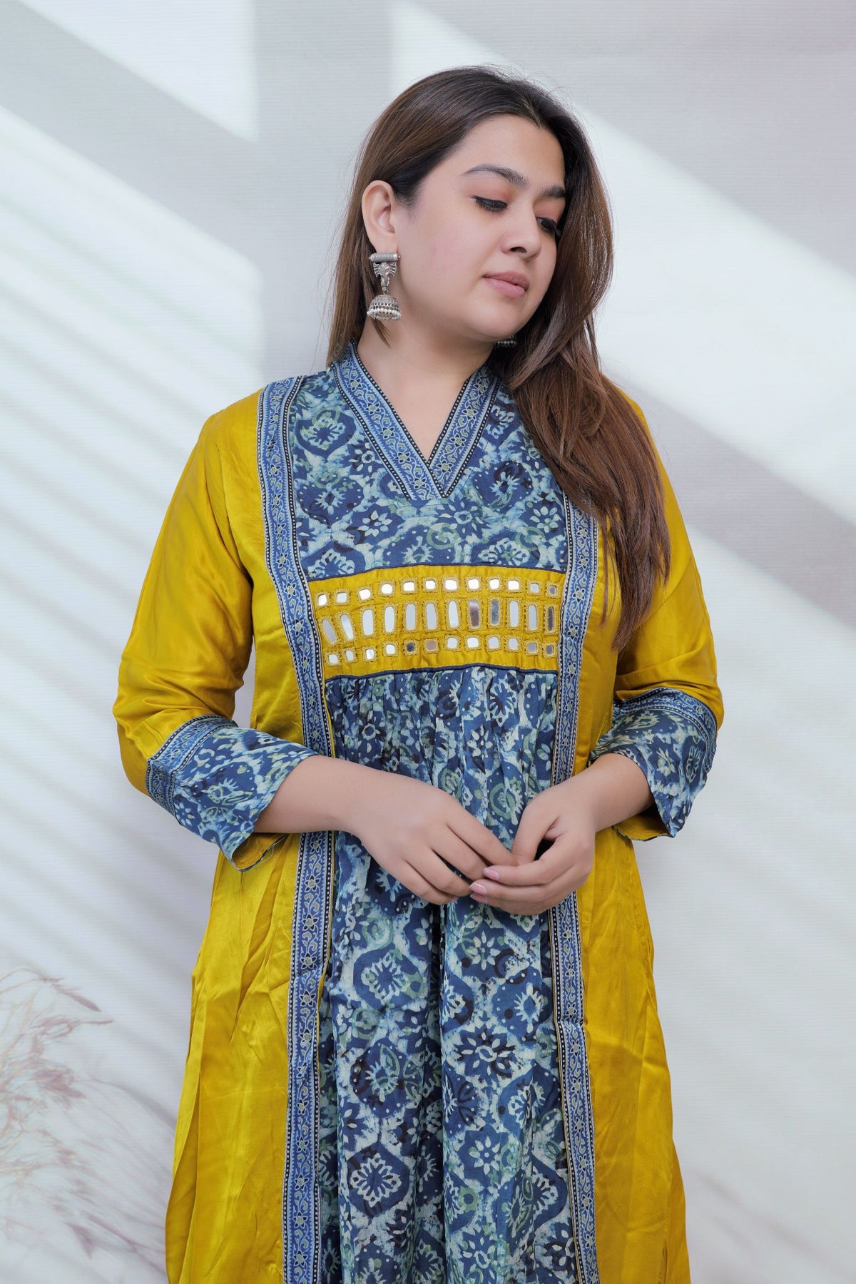 Ira Ajarakh Modal Silk Flap & Mirror Long  Kurti/One Piece