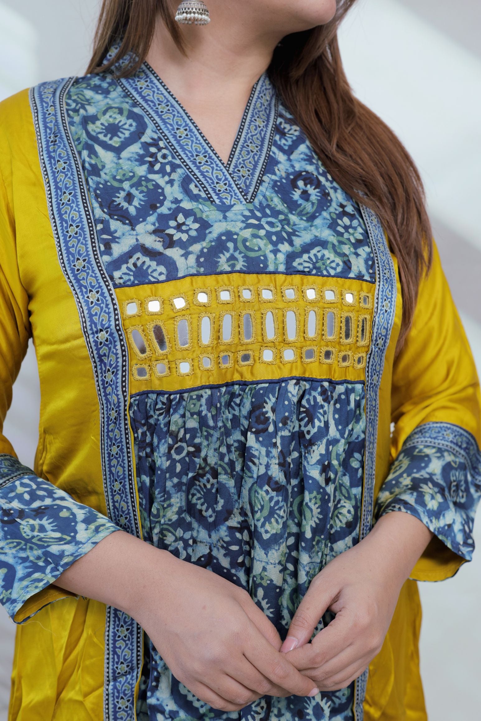 Ira Ajarakh Modal Silk Flap & Mirror Long  Kurti/One Piece