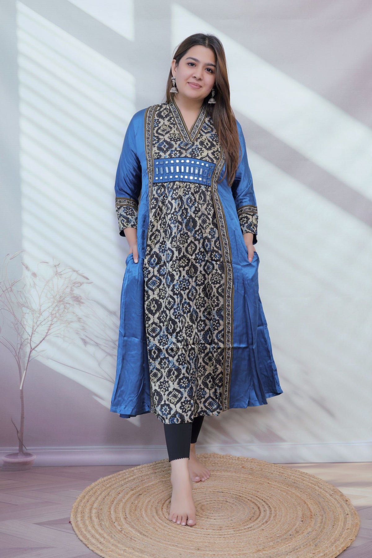 Ira Ajarakh Modal Silk Flap & Mirror Long  Kurti/One Piece