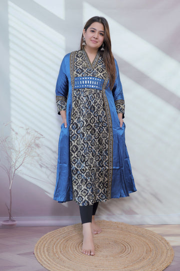 Ira Ajarakh Modal Silk Flap & Mirror Long  Kurti/One Piece
