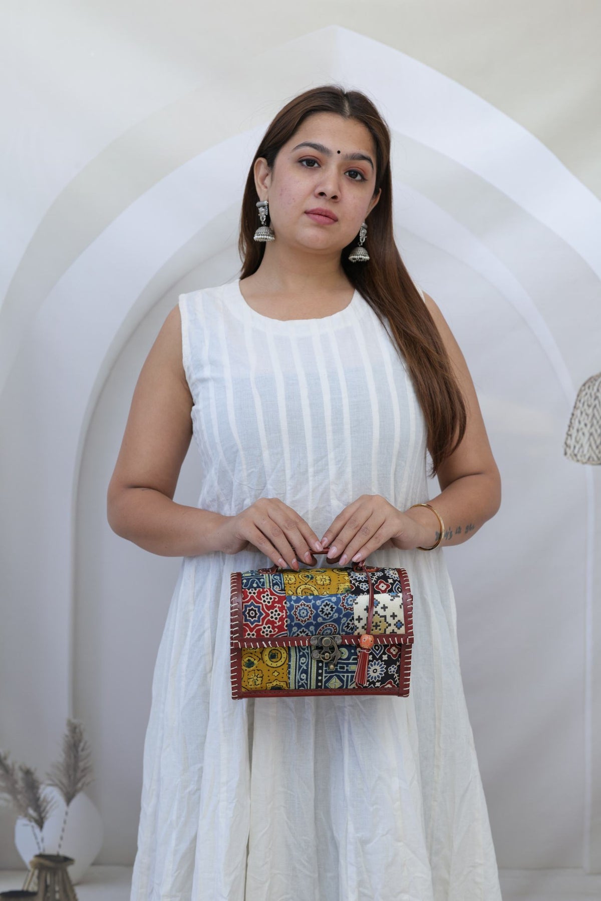 Ajarakh Patchwork Hut - The Leather Sling  bag