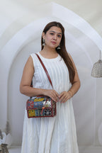 Ajarakh Patchwork Hut - The Leather Sling  bag